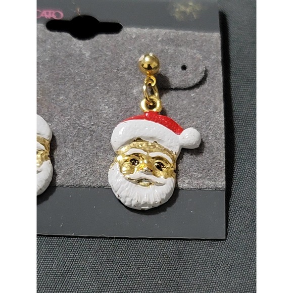 Vtg Gold Tone Santa Claus Earrings CHRISTmas - Picture 2 of 5